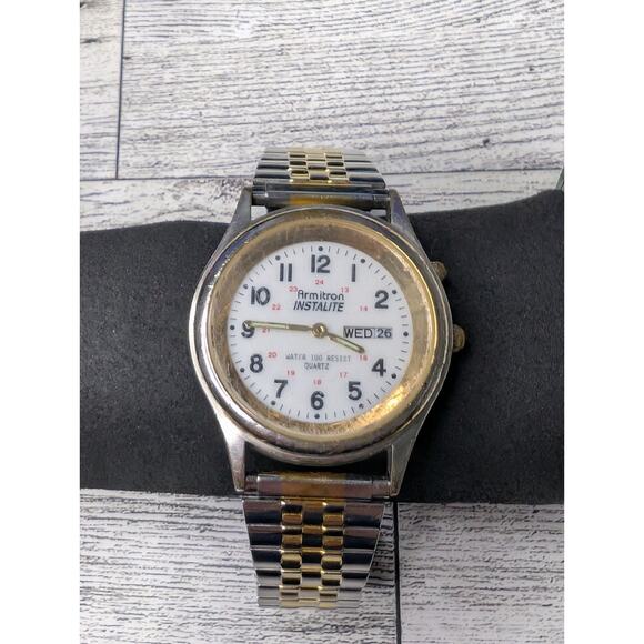 Armitron Instalite Watch Men 37mm Silver Gold Two Tone Stretch Band New Battery - Picture 1 of 6